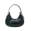 Glossy black patent leather crescent handbag with elegant gold buckle and sleek shoulder strap - Green