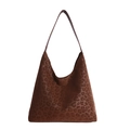 Sac hobo vintage à imprimé léopard avec grande capacité et finition en texture daim - Marron