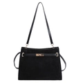 Borsa tote minimalista in pelle scamosciata nera con dettagli in metallo dorato - Nero