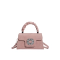 Borsa a mano in camoscio rosa con fibbia di strass lucidi e manico a pieghe da donna - Rosa
