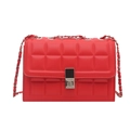 Red quilted PU leather crossbody bag with silver rotating lock and chain strap - Red