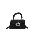 Elegante borsa da sera in raso nero con manico plissettato e fibbia in strass lucidi - Nero