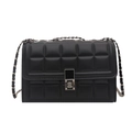 Classic black quilted rectangular chain bag with silver twist lock and woven strap - Black