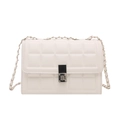 Chic beige quilted square handbag with silver metal lock and classic chain strap - White