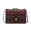 Deep brown quilted crossbody bag with stylish chain strap and metallic clasp on white background - Coffee