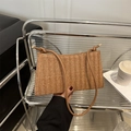 Brown woven underarm bag with V-pattern texture and elegant leather thin shoulder strap - Brown No Pendant