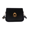 Chic black flap shoulder bag with gold horseshoe buckle and suede leather paneling - Black