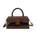 Piccola borsa quadrata retrò in pelle verniciata marrone scuro e pelle scamosciata - Marrone