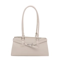 Bolso de hombro minimalista en cuero PU beige con anillo metálico y correa cruzada - Blanco
