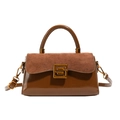 Borsa a tracolla quadrata marrone scuro in pelle liscia e camoscio con fibbia dorata - Marrone