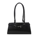 Bolso vintage de piel sintética negra para el hombro con hebilla plateada y minimalista - Negro
