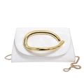 Minimalist white patent leather handbag with large oval gold handle and chain strap - White