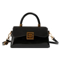 Elegante borsa a tracolla nera con patta opaca e fibbia geometrica dorata - Nero