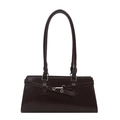 Bolso de hombro vintage de cuero marrón oscuro con hebilla plateada y diseño sobrio - Marrón Oscuro