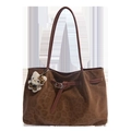 Borsa tote retrò leopardata con tracolla marrone e ciondolo a gatto in peluche bianco - Marrone Con Ciondolo