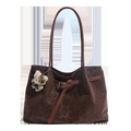 Borsa tote marrone scuro con stampa leopardata opaca e ciondolo in peluche carino - Caffè Con Ciondolo