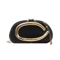Modern black leather crossbody box bag with gold C-handle and chain strap on white background - Black