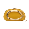 Bright yellow pebbled leather clutch with oversized gold oval handle and chain strap - Yellow