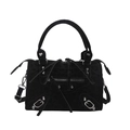Retro punk motorcycle handbag with black suede finish, metal studs, and long tassels - Black