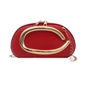 Chic red semi-circle shoulder bag with gold chain strap and chunky metal handle - Red