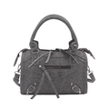 Dark grey leopard print handbag with metal rivets and tassel zipper in a retro style - Gray