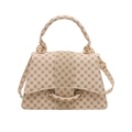 Sac à main chic crème à motif trèfle avec détails dorés et bandoulière amovible pour femme - Style Rond / Blanc
