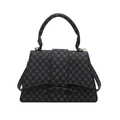 Sac à main rétro en cuir noir avec motif trèfle gris et bandoulière amovible - Style Rond / Noir