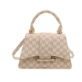 Sac à main bandoulière minimaliste à imprimé Monogramme M en beige et marron doré - Style M / Blanc