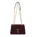 Borsa a spalla in pelle scamosciata bordeaux leopardata con catena dorata e fibbia - Rosso