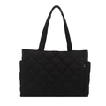 Borsa tote trapuntata nera da donna in nylon leggero con pratiche tasche laterali - Nero