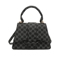 Trapezoidal black leather handbag with grey M-letter monogram print and gold hardware - M Style / Black