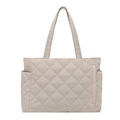 Borsa tote beige trapuntata con grande capacità, tracolle e comode tasche laterali - Bianco