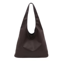 Minimalist large espresso brown faux leather tote bag with wide shoulder strap for women - Brown