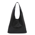 Minimalist black matte leather tote bag with seamless shoulder strap design - Black