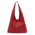Minimalist red faux leather tote bag with wide shoulder strap for casual daily commuting - Red