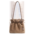 Borsa a secchiello in finta pelle scamosciata marrone con elegante design a pieghe - Cachi