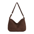 Bolso hobo de ante marrón con correa ajustable y cierre de cremallera plateada - Marrón