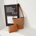 Secchiello vintage marrone in pelle scamosciata e pelle con pochette coordinata - Cuoio
