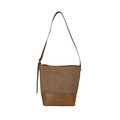 Borsa a secchiello marrone minimalista in pelle scamosciata e pelle con tracolla - Cuoio