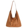 Large brown suede hobo bag with sleek shoulder strap and teardrop leather charm - Brown