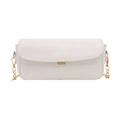 Minimalist white rectangular shoulder bag with lychee texture and golden buckle closure - White