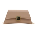 Chic beige crossbody square bag with gold M-buckle chain strap and smooth leather texture - Khaki