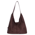 Deep brown matte suede tote bag with single handle and decorative heart pendant accessory - Brown