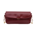 Vintage burgundy patent leather baguette bag with gold chain and rectangular metal buckle - Red
