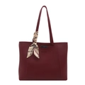 Große weinrote Shopper-Tasche aus PU-Leder mit floralem Zierhalstuch und Außentasche - Rot
