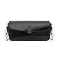 Minimalist black patent leather saddle bag with gold buckle and chain strap for women - Black