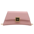 Pink minimalist chain crossbody bag with gold M-logo clasp and textured leather finish - Pink