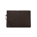 Pochette rettangolare marrone con stampa geometrica e dettagli dorati su bianco - Monogramma Caffè