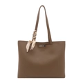 Braune Shopper-Tasche aus Kunstleder mit Logo-Aufdruck und dekorativem Seidenschal - Khaki