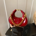 Mini hobo dumpling bag in burgundy patent leather with golden metal chain strap - Red